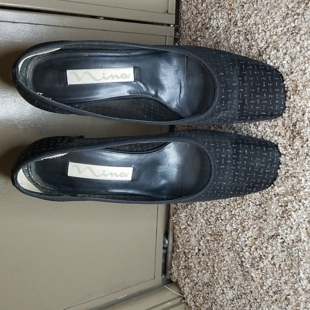 Vintage Nina Lace Sparkle, Black Baguette, Leather dance sole, good cond, boxed
